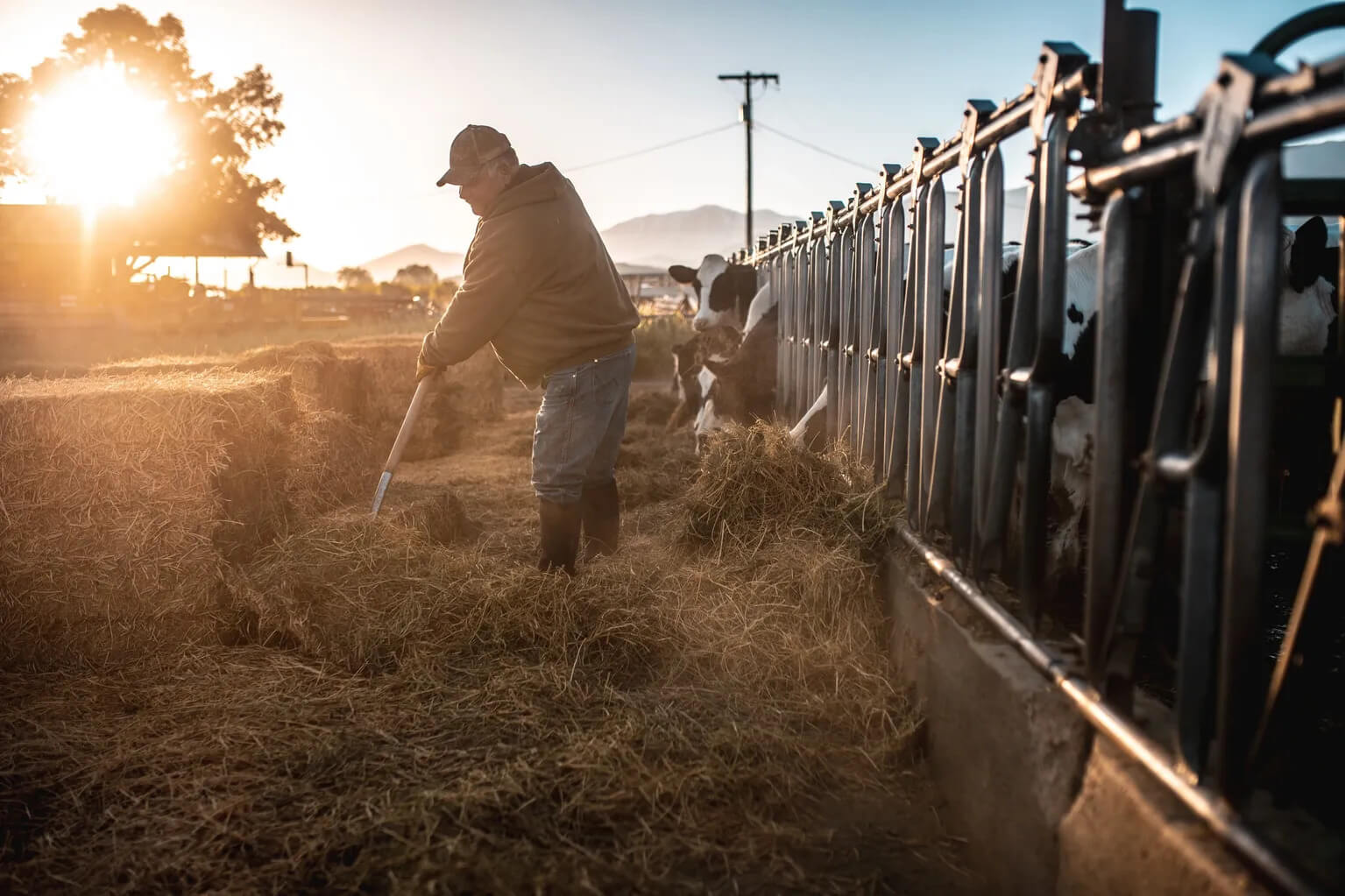 Farmer using farm equipment